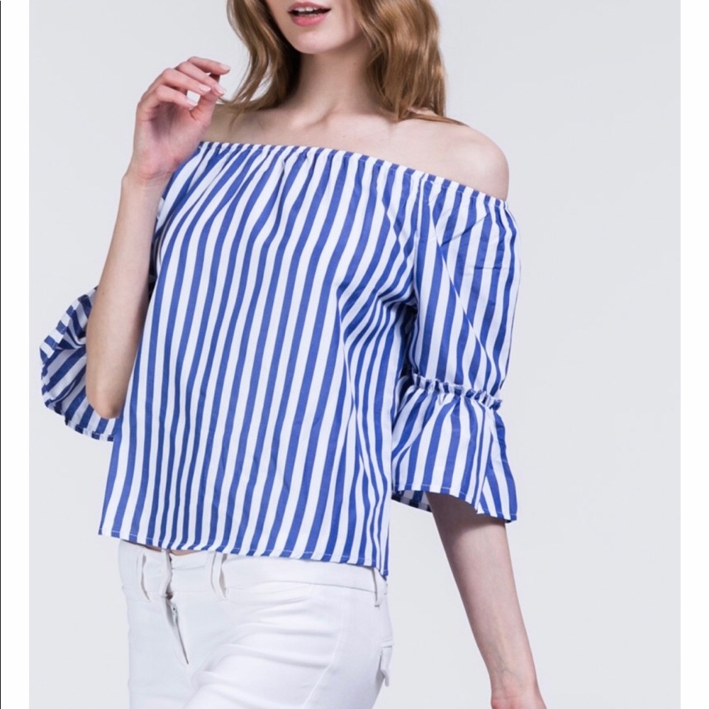 Striped Off Shoulder Bell Sleeve Top🌸🌹🌸🌹